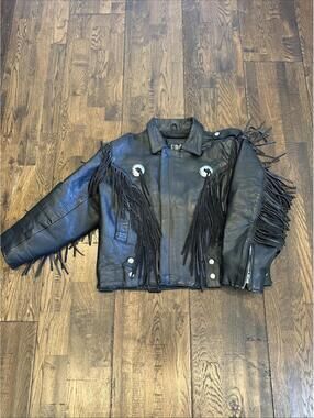 Vtg 80s Frontier Black Leather Motorcycle Biker Jacket Women’s M Cropped Grunge